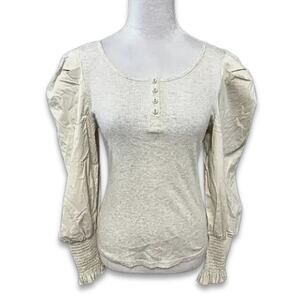 Habitual Top Henley Neckline Puff Sleeve Long Sleeve Solid Cream Girls 16 NWOT